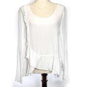 O'Neill Women's White Semi-Sheer Ruffle Long Sleeve Top Small